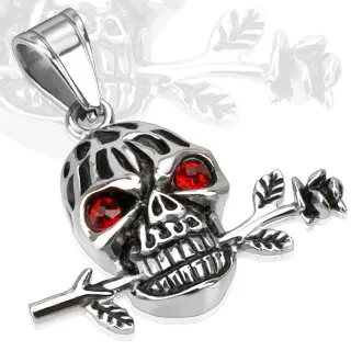Romantic skull anheng med røde øyne og rose